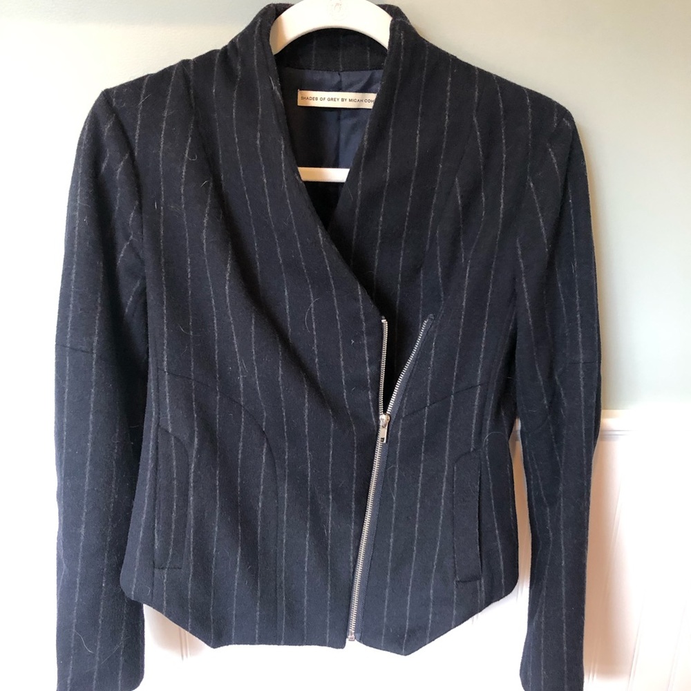 Wool, Navy striped jacket, silver zippers (S)